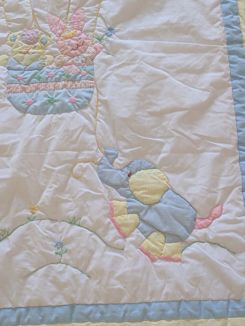 A Little Angel Baby Pastel Hot Air Balloon Quilted Baby Crib Blanket Vintage